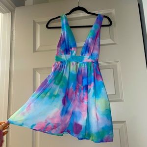 Colorful  Cutout Mini Dress Open Back and Deep V A Line